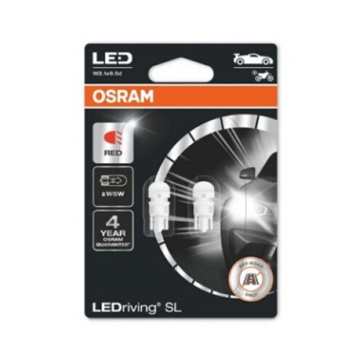 Комплект от 2 Auto Led крушки Osram Red 6000k W5W 12V 5W Червени