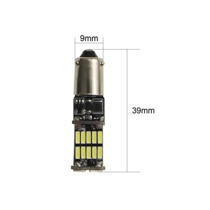 Led Auto Alb T14, Canbus BA9S 26 SMD, 12V, fara polaritate