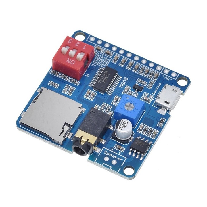 Modul de redare vocala cu MP3 player, control prin port serial UART, DY-SV5W