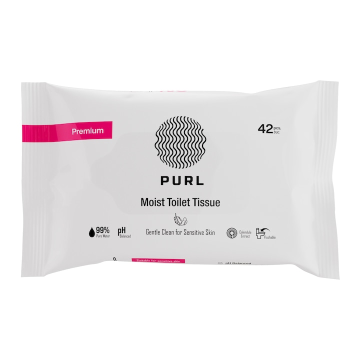 Премиум мокра тоалетна хартия - PURL, с екстракт от невен, 42 бр