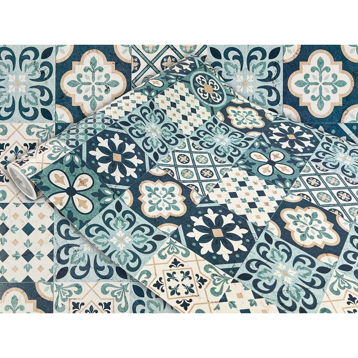 Sticker autocolant pentru mobila, taiate la dimensiune, 45 x 25 cm, DecoMeister®, Model Gresie albastru, Y083-045-0025