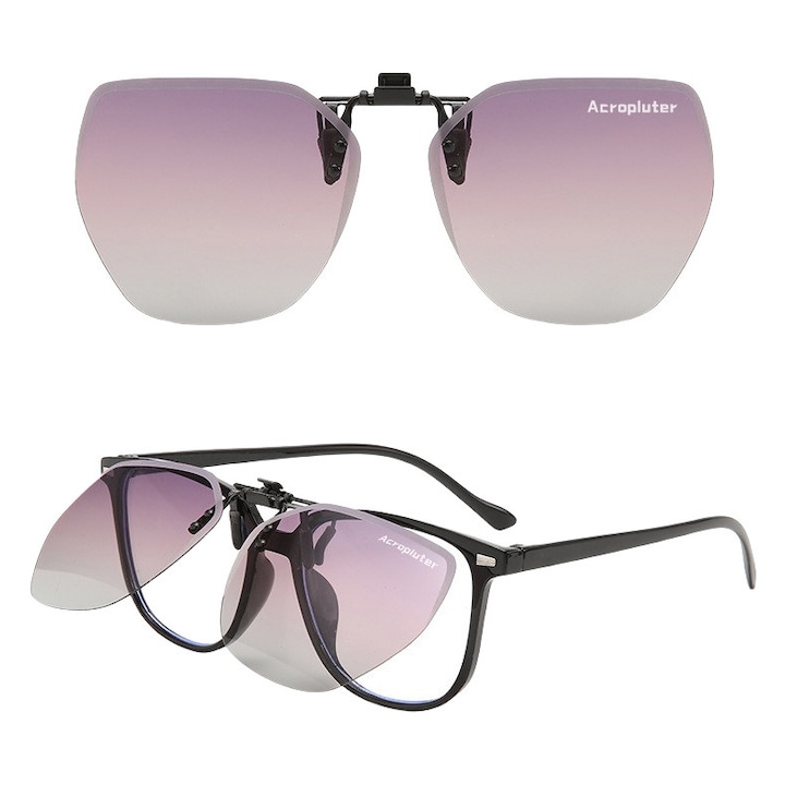 Ochelari de soare clip-on polarizati, protectie UV400, multicolor, pentru ochelari de vedere, Roz