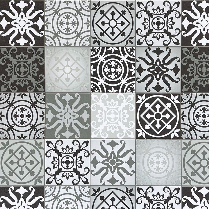 Folie autoadeziva si decorativa blat bucatarie, 45 x 50 cm, DecoMeister®, Model Gresie Alb Negru, Y082-045-0050