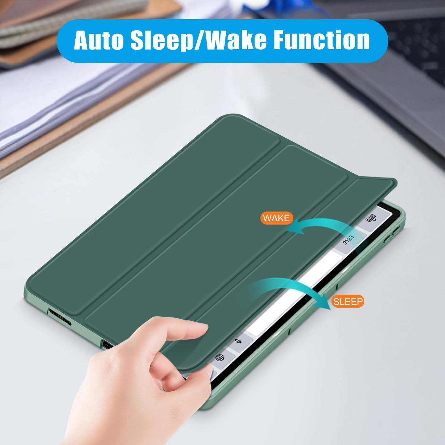 Carcasa de protectie pentru Lenovo Tab M11/Tab K11 LTE 11-inch 2024 TB330FU, suport subtire, carcasa de tableta Tri-Fold Hard Shell, suport auto Wake/Sleep, verde inchis