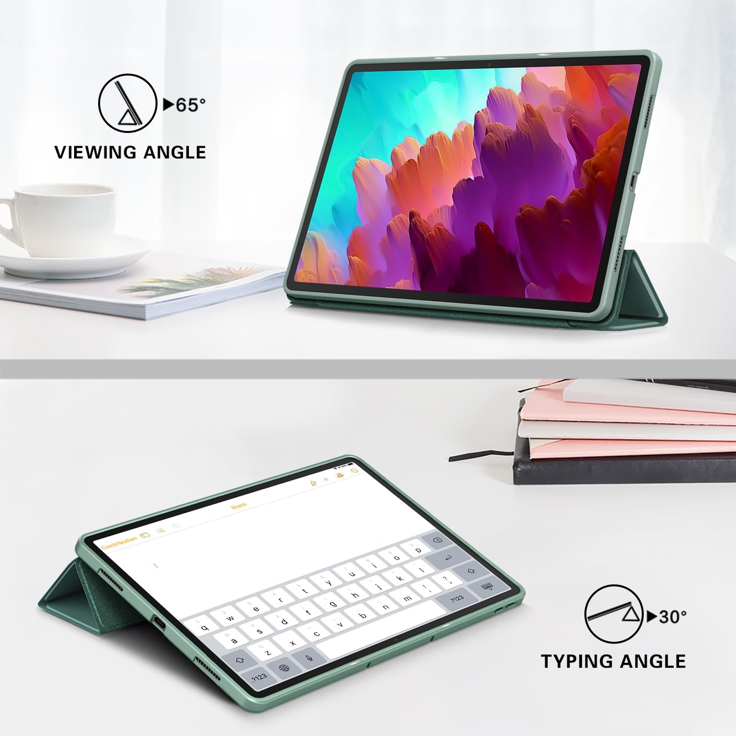 Husa Ultra Slim pentru Lenovo Tab P12 12.7", Silicon TPU, Smart Cover - Verde Marin