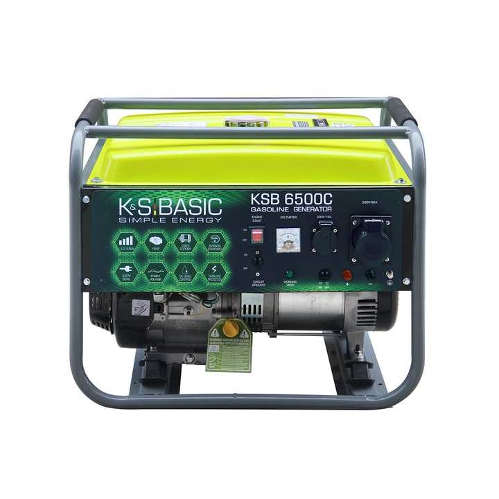 Generator pe benzina K&S BASIC, KSB 6500C, 230 V, putere maxima 5.5 kW, pornire motor manuala, model motor KSB 440, 1 x Schuko 230 V, 1 x CEE 230 V 32 A