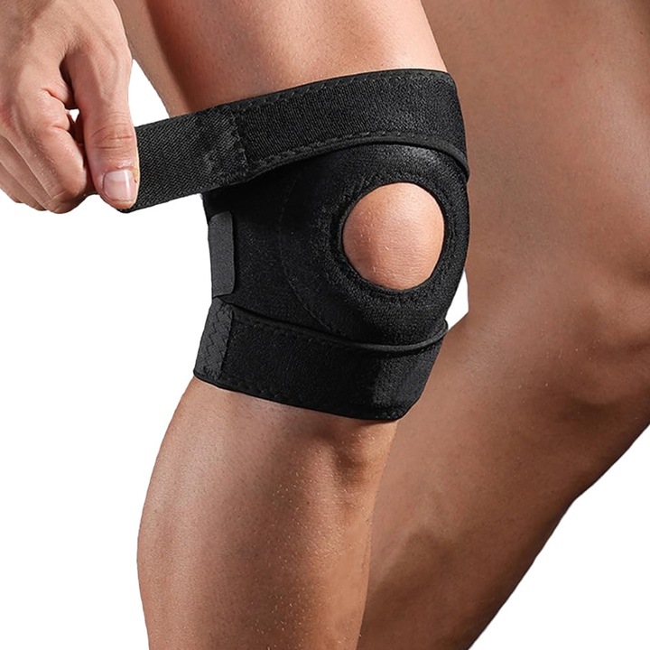 Orteza De Genunchi, Axroad Mall, Genunchiera ortopedica ajustabila, Cu autocolant magic, Respirabila, Reduce inflamatia, Leziuni ligamente si articulatii, Afectiuni menisc, Previne accidentarile, Panza usoara, Marime universala, Negru