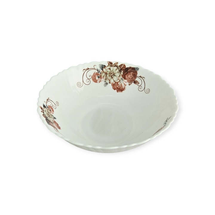 Set 6 boluri lhbw70593 albe din opal cu model flori visiniu 18cm