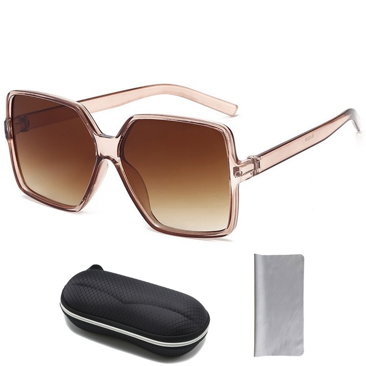 Дамски слънчеви очила, Axroad Mall, С калъф за очила, кърпичка за почистване, UV защита, квадратни, Удобни подложки за нос, Модни и универсални, Леки и издръжливи, Подходящи за пътуване, пазаруване, компютър, 146 x 60 x 138 mm, Светлокафяв