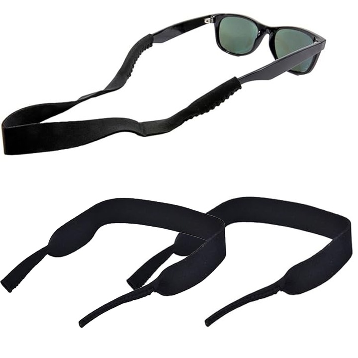 Set 3 Curele Elastice Ochelari, Axroad Mall, Respirabil si confortabil, Usoare si durabile, Anti-alunecare, Rezistent la uzura, Usoare si durabile, Pentru sport, activitati in aer liber si uz zilnic, Neopren, 42 x 2 cm, Negru