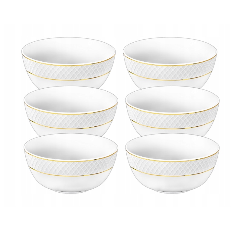WILMAX ENGLAND Set de 6 boluri de porțelan Lux Alb Aurie, 930 ml