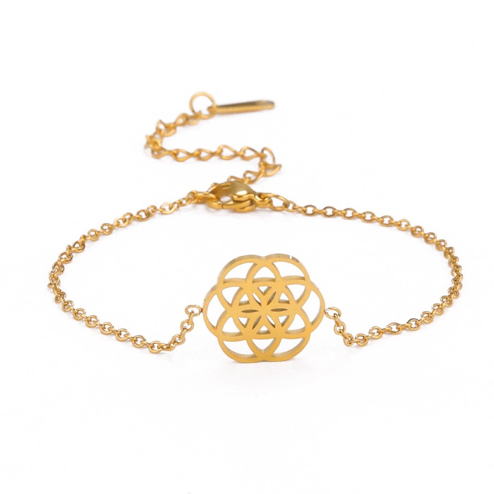 Bratara Haiaveng, design geometric, aur, lungime ajustabila 17-22cm