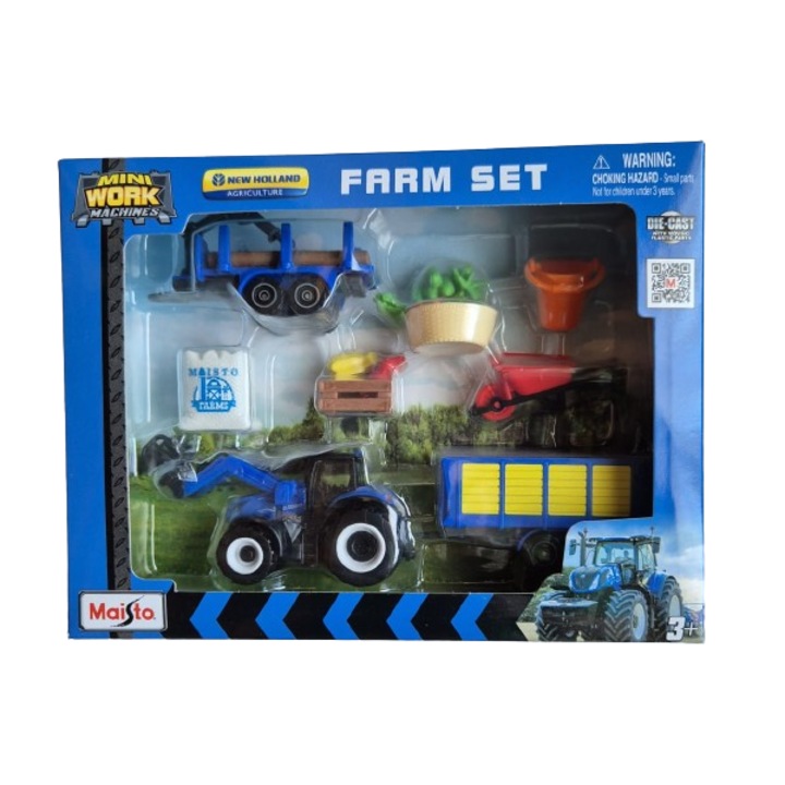 Szett New Holland, traktor tartozékokkal, Maisto 1/64