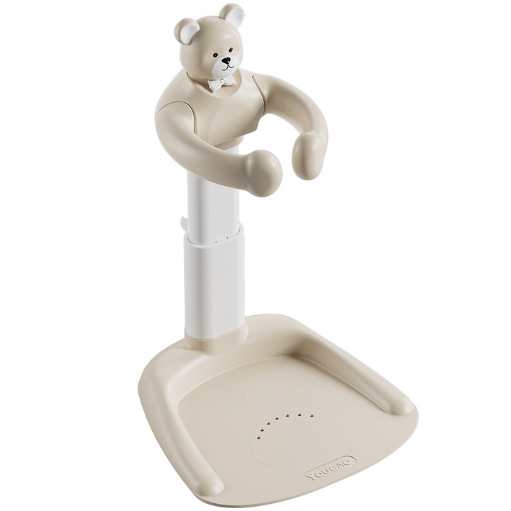 Бебешка седалка за вана, удобна облегалка, позволява на бебето да стои изправено по време на къпане, регулируема 48-64,5 см, подходяща за бебета 8-36 месеца, каки мече