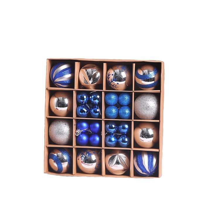 Set 44 Globuri de Craciun, Multicolor, Plastic, 6cm, Cutie Cadou