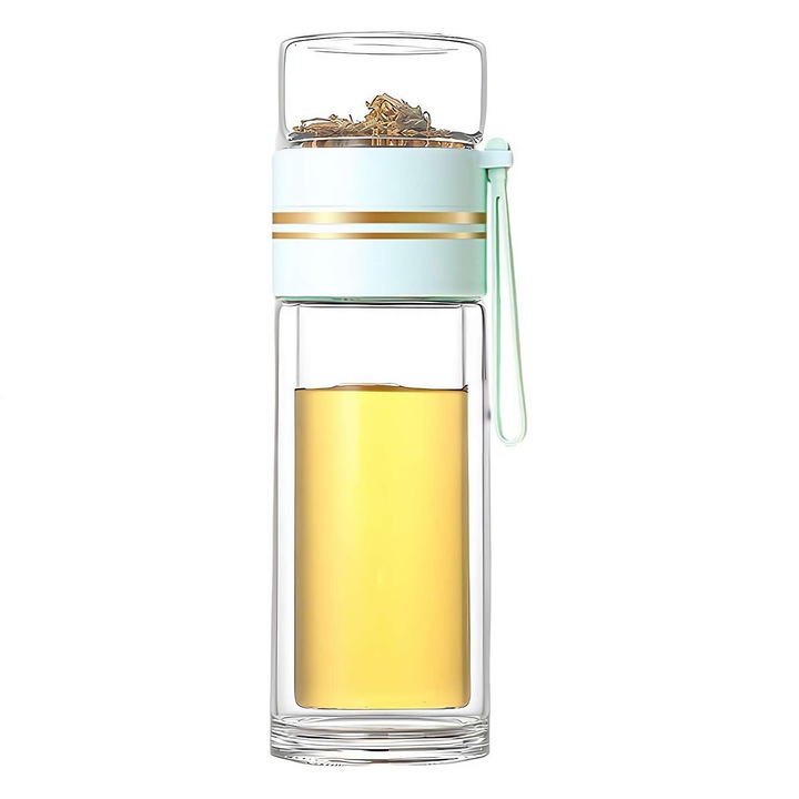 Бутилка за чай WALALLA, отделяне на листа, елегантен дизайн, зеленикаво бяло, 420 мл