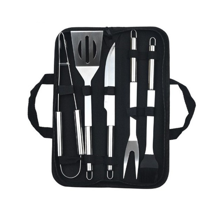 Set 5 Ustensile pentru Gratar, din Otel Inoxidabil cu geanta, Silver S