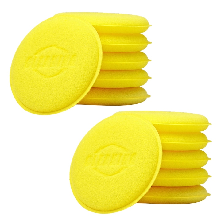 Комплект от 12 гъбени апликатора за восък и полиране на детайли, 10,5x10,5x1,8 см, жълт