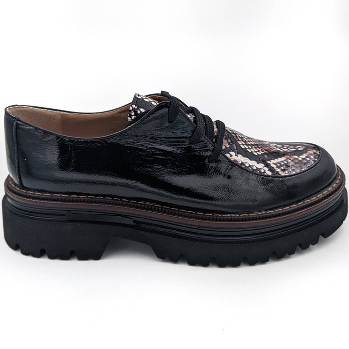 Pantofi casual din piele naturala, Negru Glossy