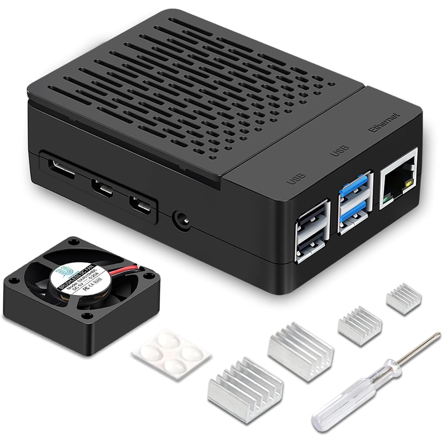 Carcasa Raspberry Pi 4 din cu radiator si ventilator, capac superior ...