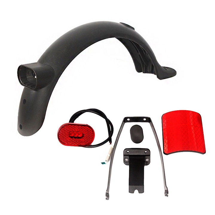 Hátsó védőkészlet elektromos rollerhez, Autocise, sárvédő támasztékkal, LED lámpákkal, fekete