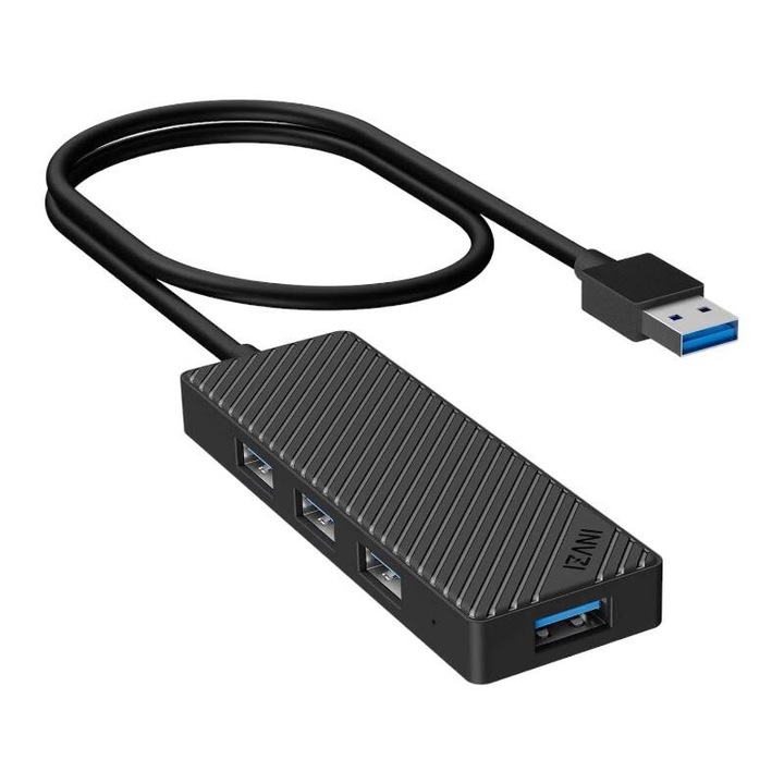 4-в-1 HUB адаптер, INVZI MH04, 4x USB 3.0, 5Gbps, черен