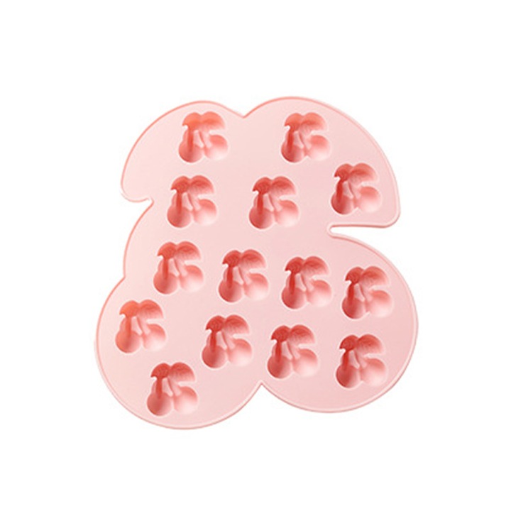Forme prajituri din silicon pentru copt, 14 cavitati, design cirese, roz, reutilizabile
