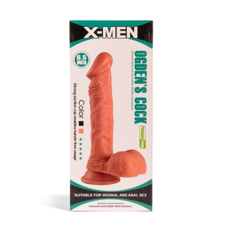 Дилдо с тестиси и вендуза X-Men Ogden's Cock, Цвят телесен, 16,5 см