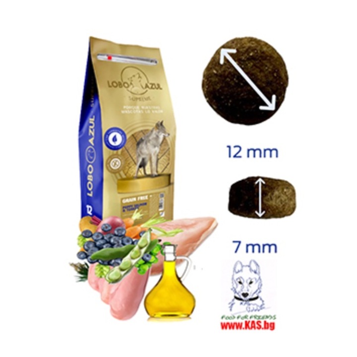 Kutyaeledel LOBO AZUL, Gabonamentes, Light&Senior, Felnőtteknek, Ziplock táska 12kg