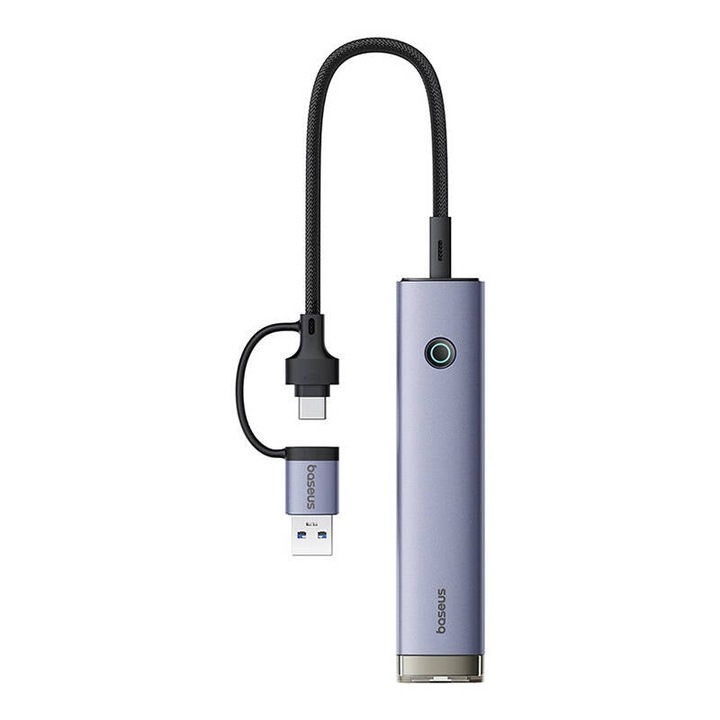 Хъб 4-в-1 Baseus UltraJoy, 3xUSB3.0, USB-C, RJ45, сив, 26x120x16mm
