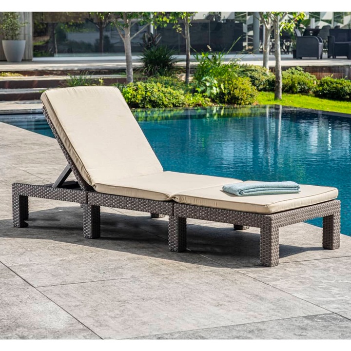 Keter Daytona kerti napozóágy, cappuccino, 195x65x25,5cm, 50% pamut, 45% poliészter, 4 állítható pozíció, komplett készlet.