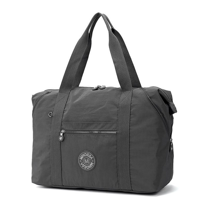 Mindesa sporttáska, 49x19x30cm, vízálló nylon, több zsebes, szürke