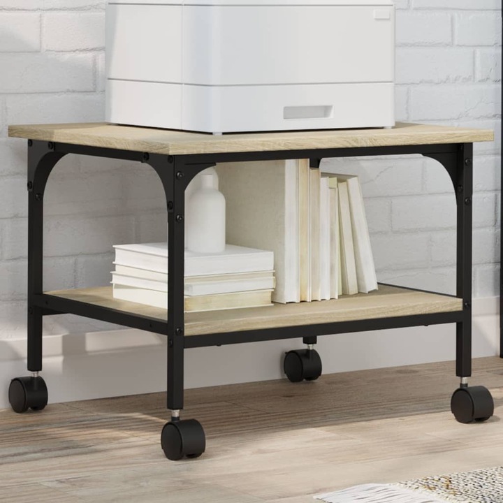 Comoda pentru imprimanta 2 niveluri, vidaXL, sonoma, 50x40x38 cm, cu 4 roti