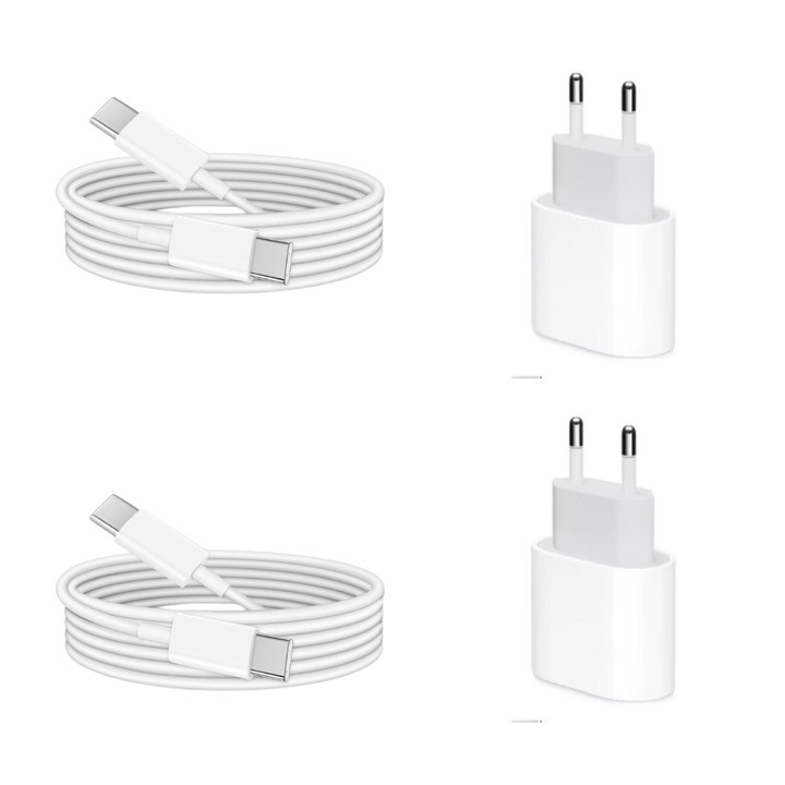 4db Kiegészítő készlet iphone 16, 16 pro, 16 pro max készülékekhez, 2db PD USB-C 20W töltő, 2db USB-CC 60w töltőkábel, 1m, QUANDES