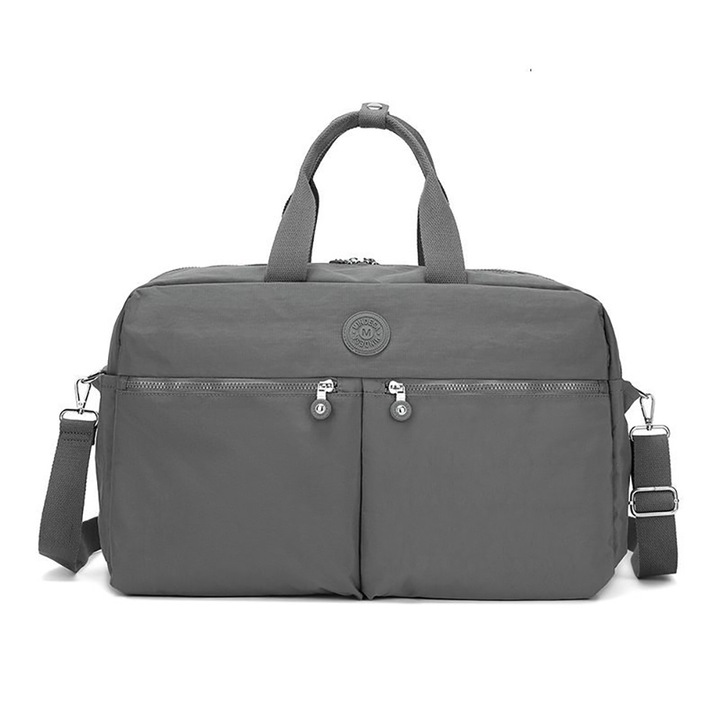 Mindesa sporttáska, vízálló, 49x26x32cm, szürke, állítható pánttal és több zsebbel