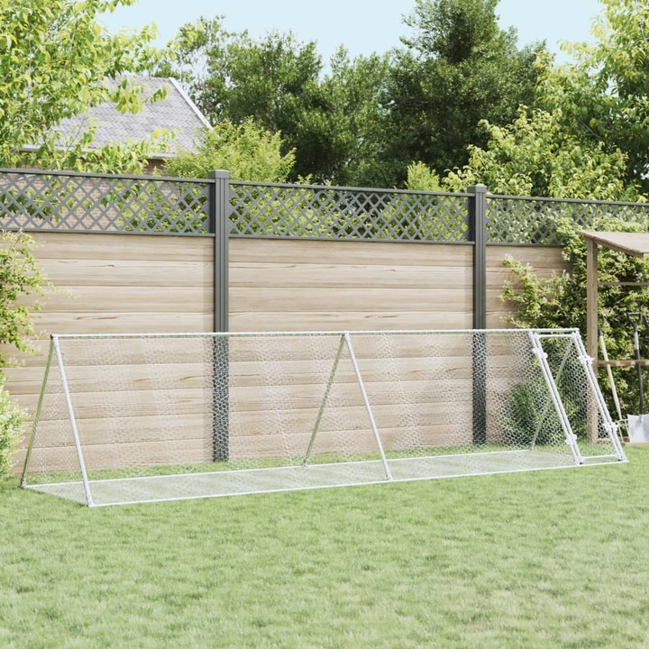 Cusca pentru iepuri, vidaXL, 400x105x91 cm, din otel galvanizat, cu usa ,cu inchidere, aerisita