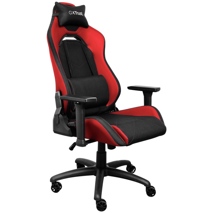 Trust GXT 714R Ruya gaming szék, deréktámasz, állítható párna, forgatható ülés, 3D kartámasz, 4. osztályú gázemelő, légáteresztő szövet, piros