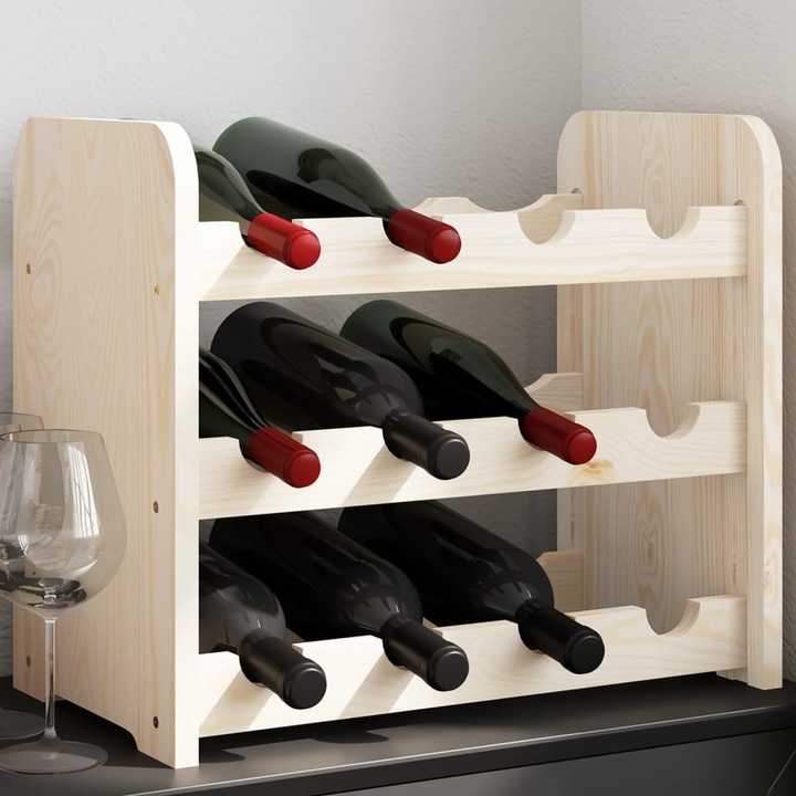 Suport de vinuri vidaXL, 43x25x37 cm, lemn masiv de pin