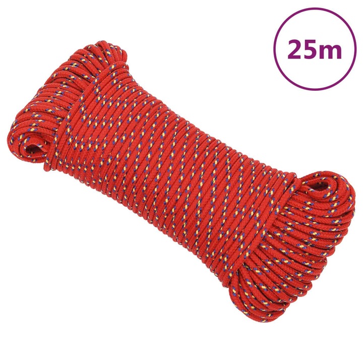Franghie de barca vidaXL, rosu, 3 mm, 25 m, polipropilena, 0.12 kg 152375