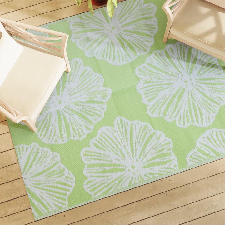 Covor exterior vidaXL, verde, 160x230cm, din polipropilena, design dublu striat