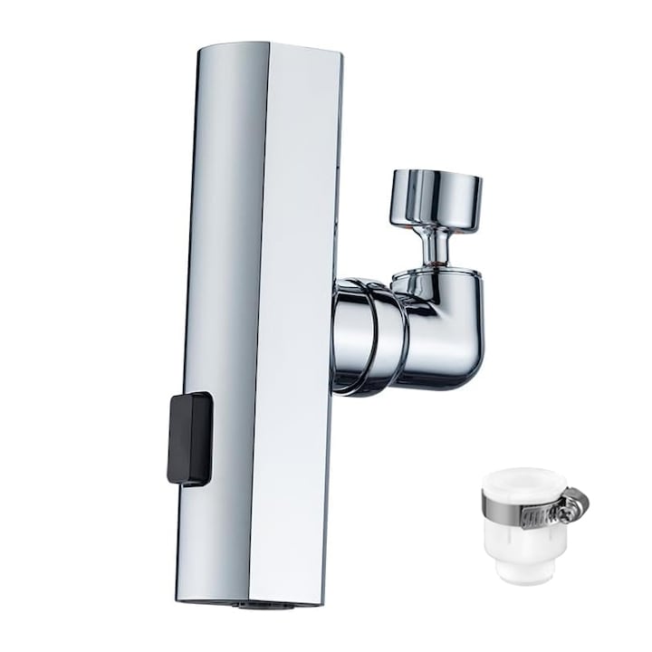 Extensor pivotant pentru robinet Tebnaild, 3 moduri, rotire 360, argintiu, aluminiu