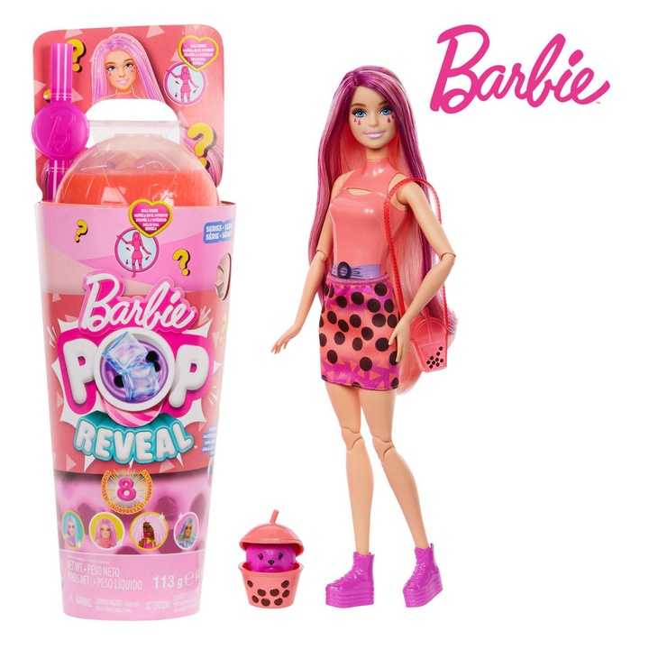 Кукла Барби Mattel Pop Reveal, розова коса, пола на точки, многоцветна, вместимост 113 g