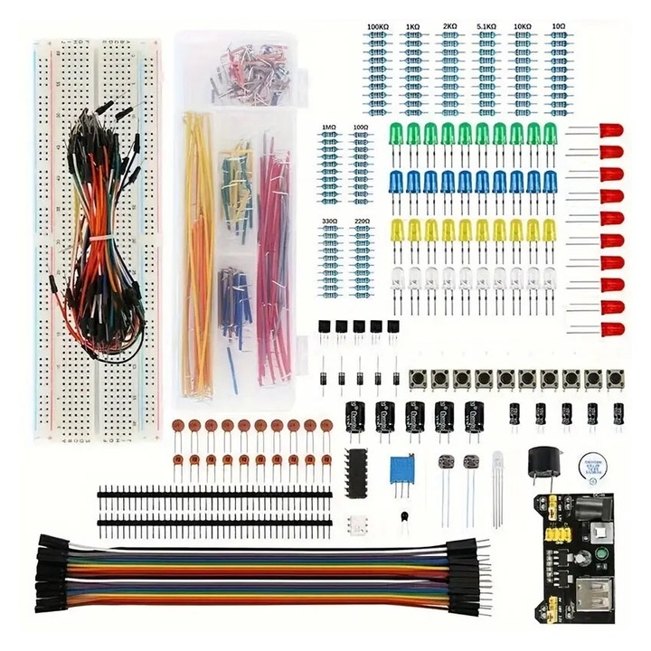 Комплект електронни компоненти, LED, Breadboard 830 точки, Компоненти за начинаещи, съвместими с Arduino и Raspberry Pi, OUYLAF