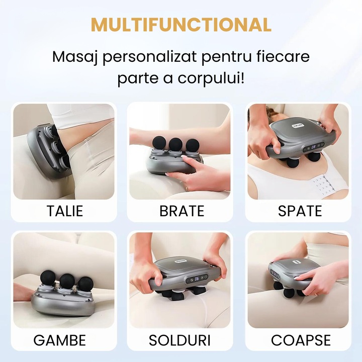 Aparat de Masaj cu 6 Capete AcronicPro, Vibratii de Inalta Frecventa, Cu Acumulatori, Pentru orice Zona a Corpului, Relaxare si Circulatie Imbunatatita, Gri Platinat