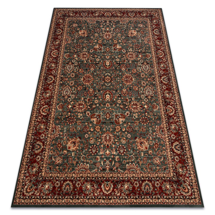 Covor DYWANY ŁUSZCZÓW de lana kashqai 4362 400 ornament verde / vin rosu, 200x300 cm