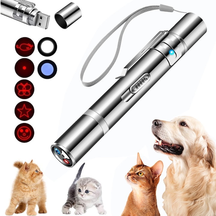 Jucarie interactiva pentru pisici, laser cu 5 modele ajustabile, incarcare USB, design portabil, 4.52x0.67x0.67 in