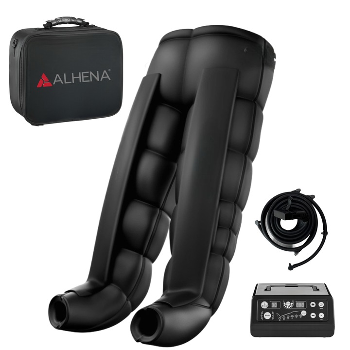 Aparat Presoterapie Profesional, Alhena® M-PRO 3001, Aparat Drenaj Limfatic Si Masaj Terapeutic, 2 X 8 Camere Compresie Aer, 6 Programe De Tratament, Presiune Reglabila 30-250 mmHg, Terapie Pentru Recuperare Medicala Si Refacere Musculara, Marime XL