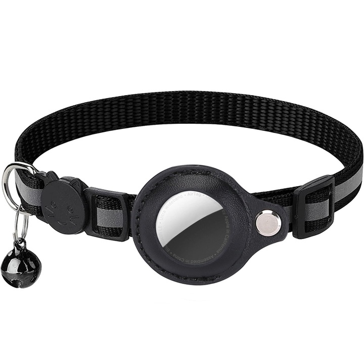 Fényvisszaverő állítható nyakörv kutyáknak és macskáknak, fekete, 1,5x28-37cm, M