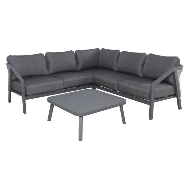 Set mobilier gradina/terasa coltar si masuta, Maison Mex LYNE, 224/226x84x72Hcm, antracit-maro/gri