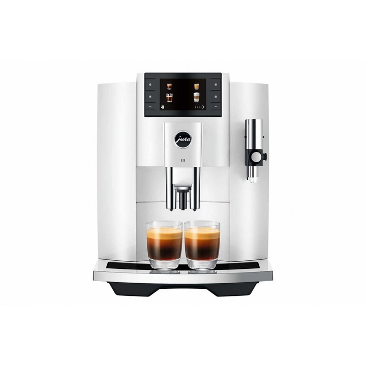 Еспресо машина JURA E8, Автоматична, TFT дисплей, 15 бара, 1.9 л, Piano White
